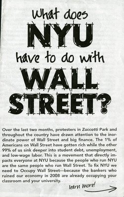 Pamphlet describing NYU's ties to Wall Street