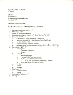 Meeting agenda for September 17 (S17) actions